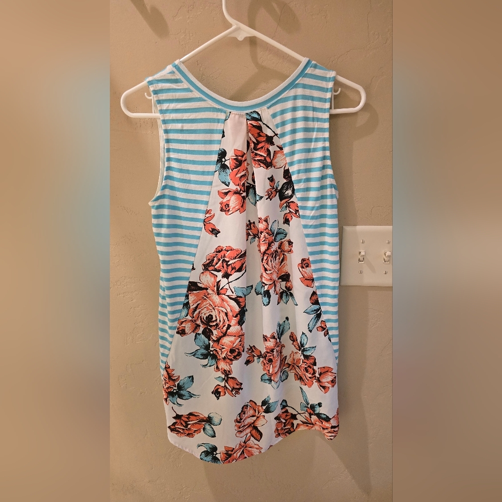 Striped and Floral Sleeveless Top